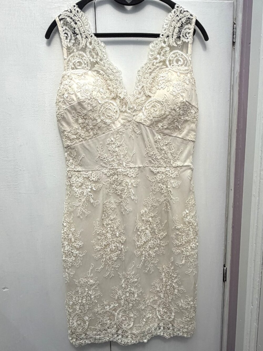 Soieblu Ivory Floral Lace Bridal Mini Dress Size M Worn Once